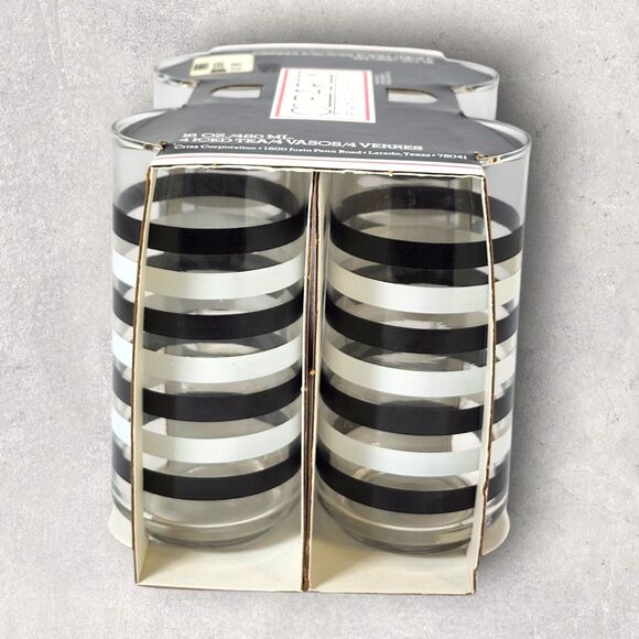 Vintage Crisa Clearly Glassware 16oz Striped Tumblers Set of 4 w/ Box Libbey - Picture 5 of 10